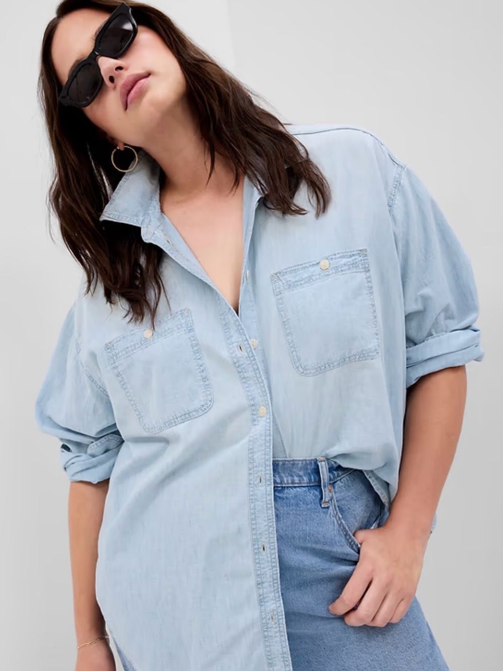 GAP Light Blue Chambray Button-Down Shirt - Picture 3 of 14